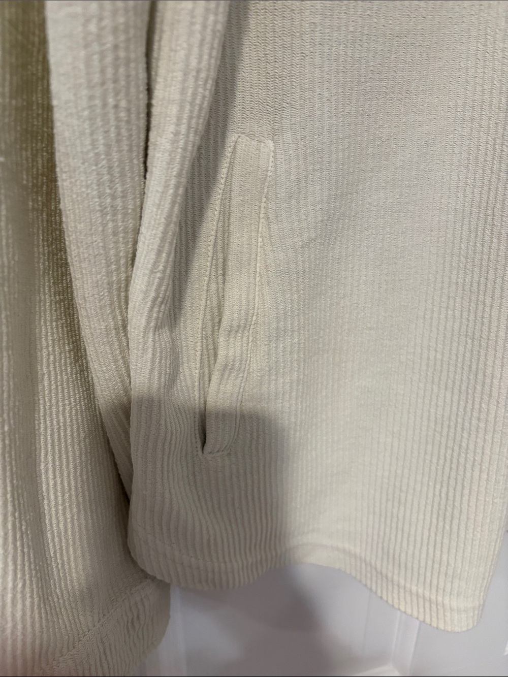 Thread & Supply Cream Ribbed Zip-Front Shacket. Large - Picture 3 of 5